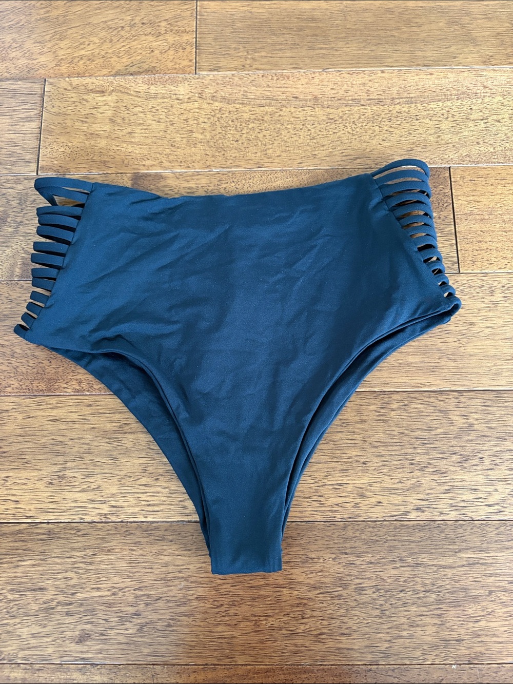l*space Black High-Waist Bikini Bottom with Ladder Side Straps